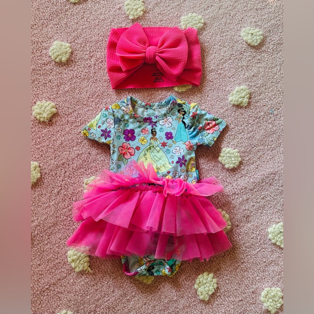 Posh Peanut Disney Princess Pink and Blue Floral Bodysuit with Tutu